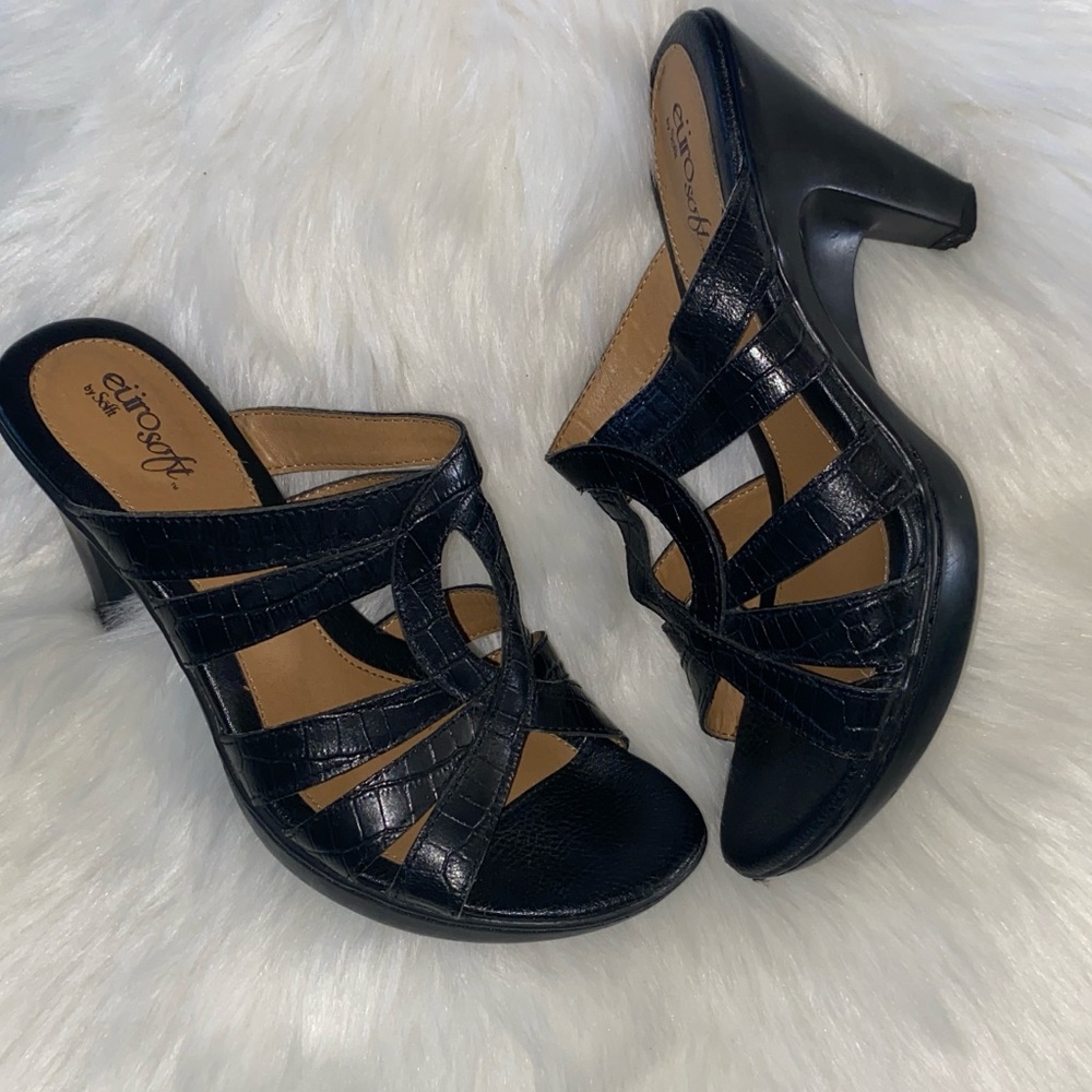 Euro soft | Women's Black Strappy Heeled Sandals. Size 8M